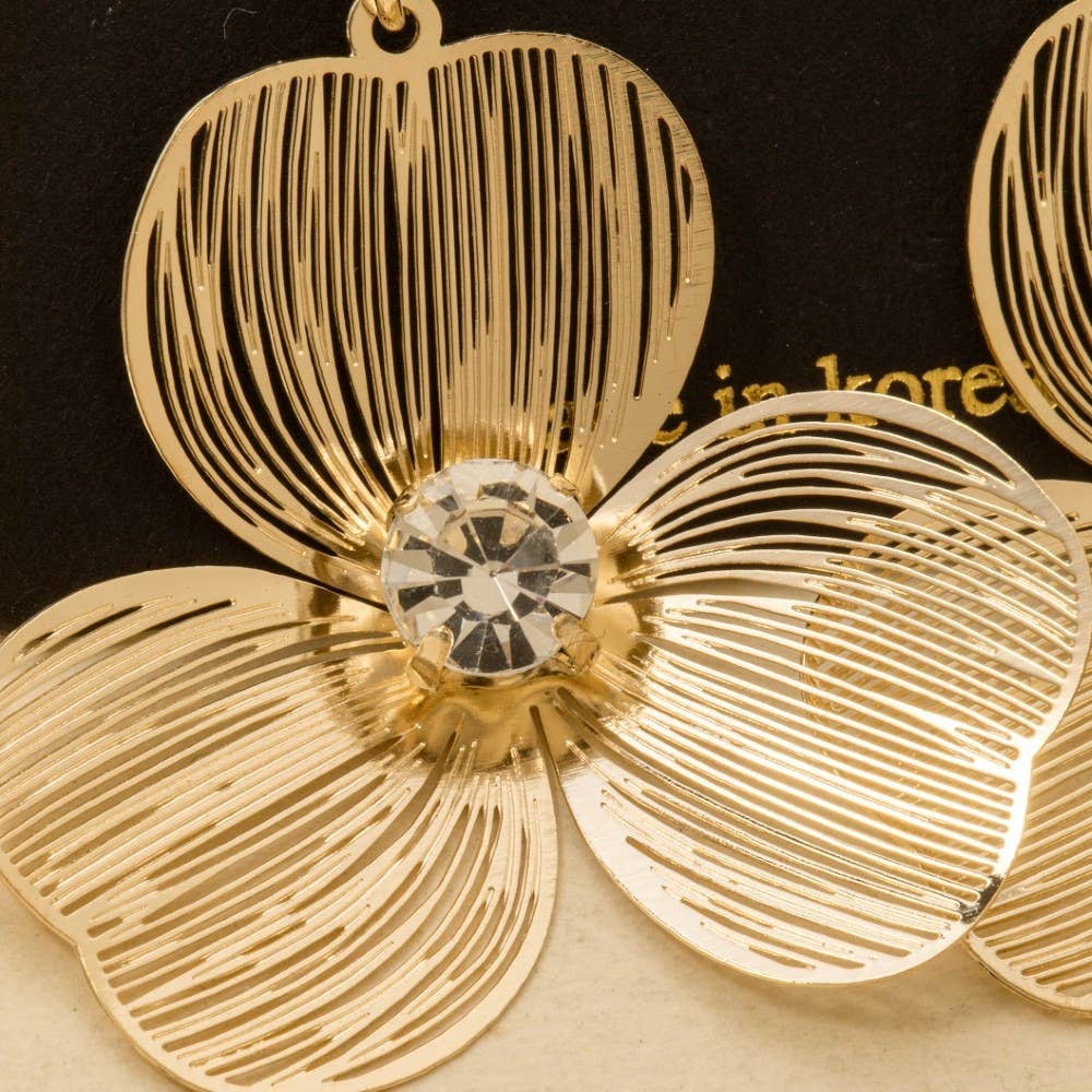 Cz Stud Three Petal Drop Earrings