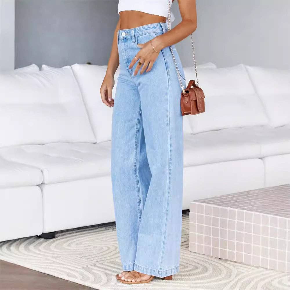 High Waist Denim Pant Straight Leg Jeans