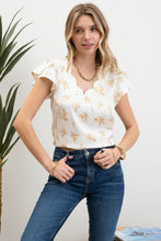 Load image into Gallery viewer, FLORAL PRINT V NECK SCALLOP SATIN BLOUSE