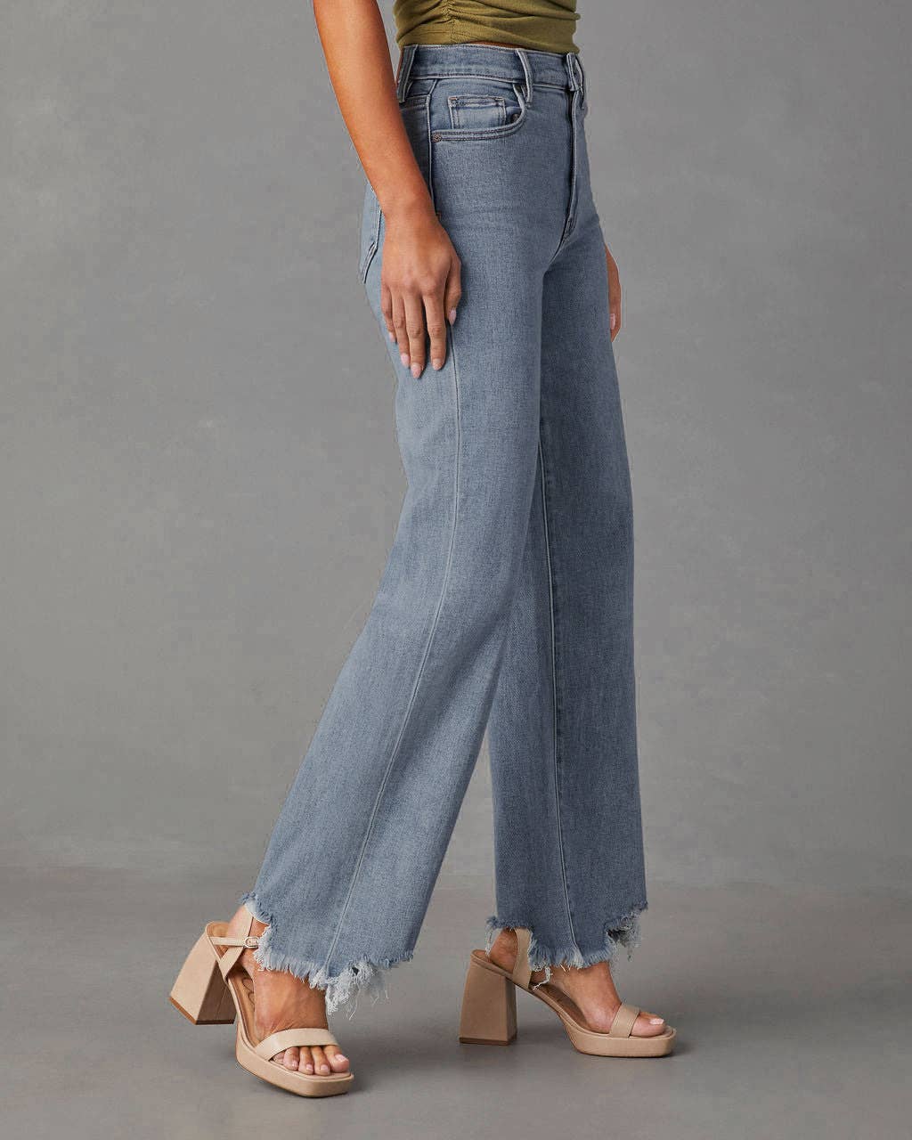 Loose fringed straight jeans trousers
