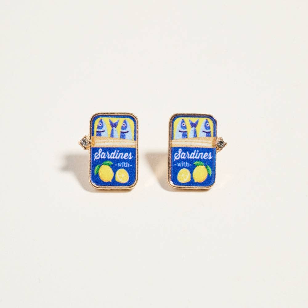 Canned Sardines Rhinestone Post Earrings