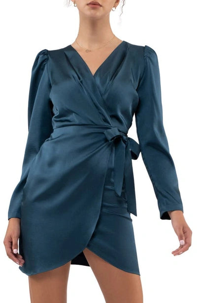 Satin Surplice Wrap Dress