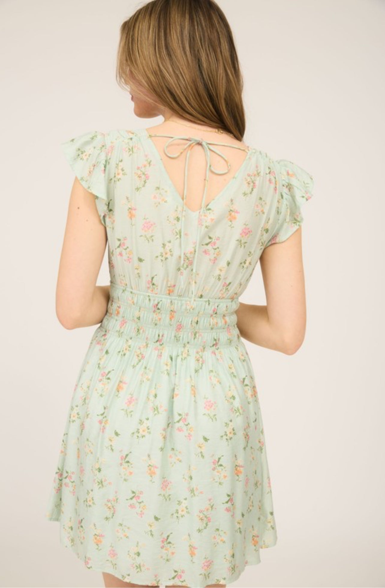 Sage V-neck Mini Dress