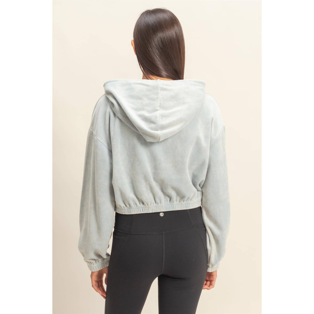 Cropped Velvet Pullover Hoodie