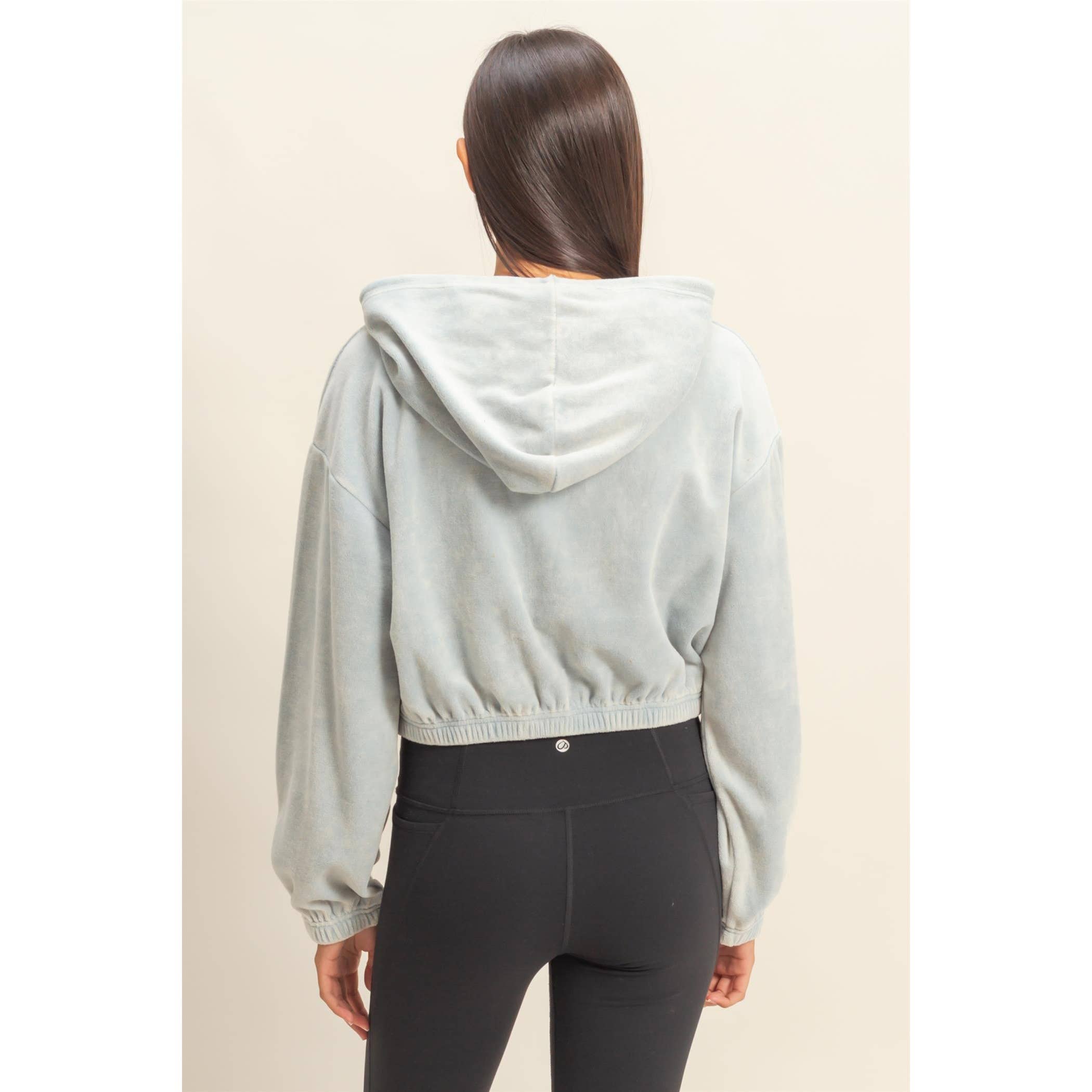 Cropped Velvet Pullover Hoodie