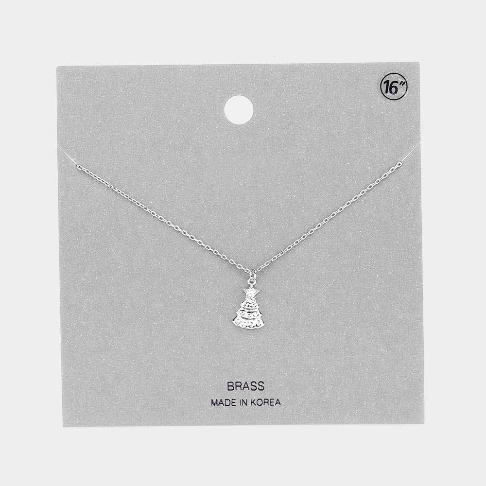 Rhinestone Embellished Christmas Tree Pendant Necklace