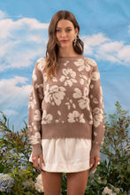 Load image into Gallery viewer, FLORAL DISTRESSED CREWNECK TERRY SWEATER