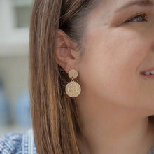 Load image into Gallery viewer, CANVAS Style x MaryCatherineStudio French Coin Drop Earrings in Worn Gold
