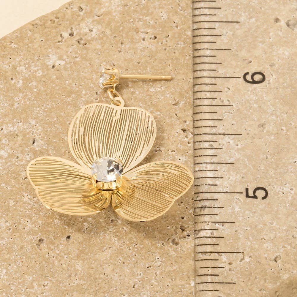 Cz Stud Three Petal Drop Earrings
