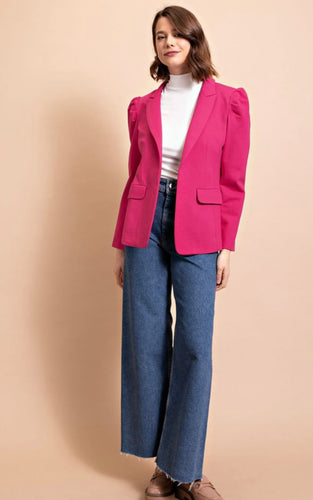 Knit Puff Sleeve Blazer