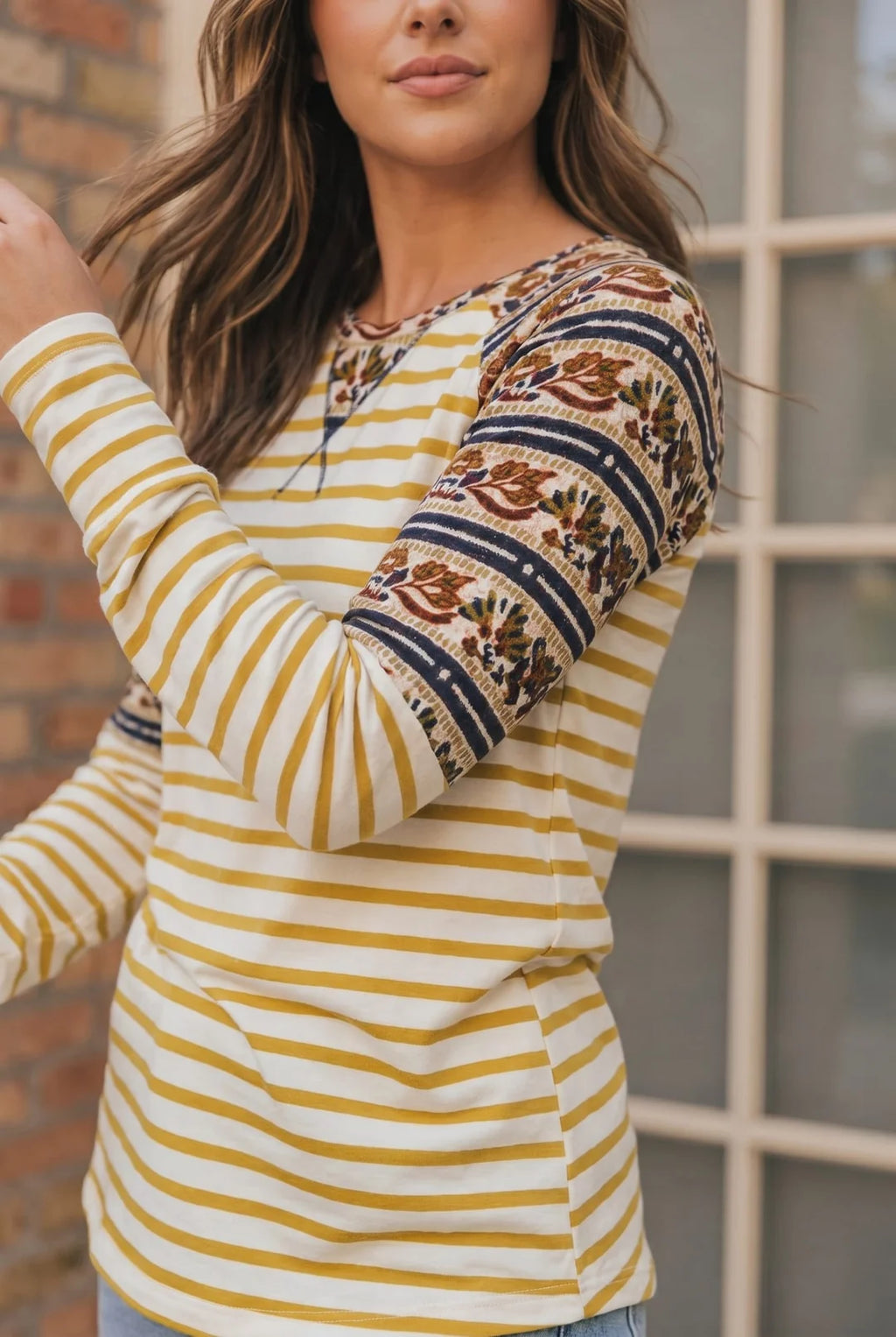 Striped Printed Raglan Top