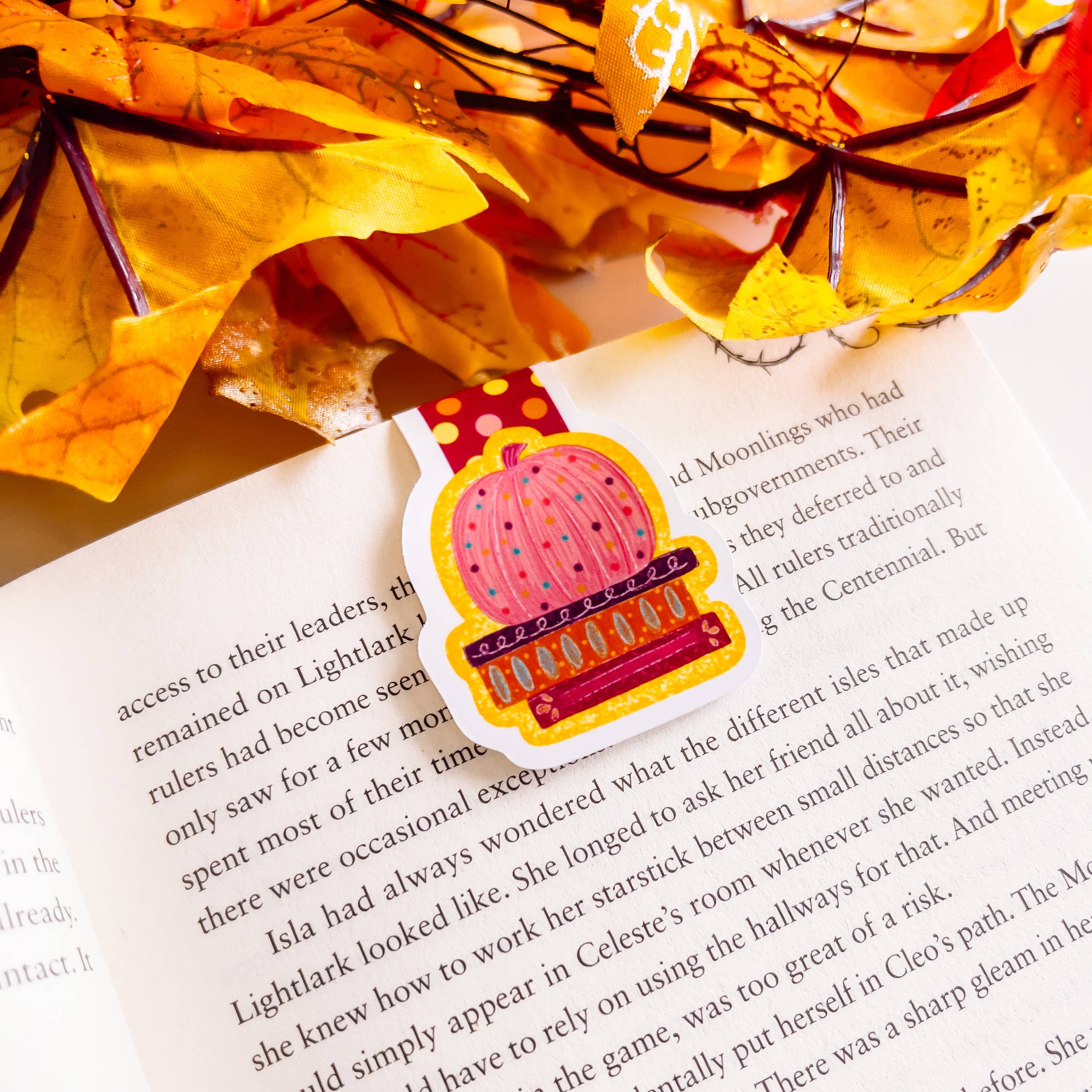Fall Pumpkin Book Stack Magnetic Bookmark
