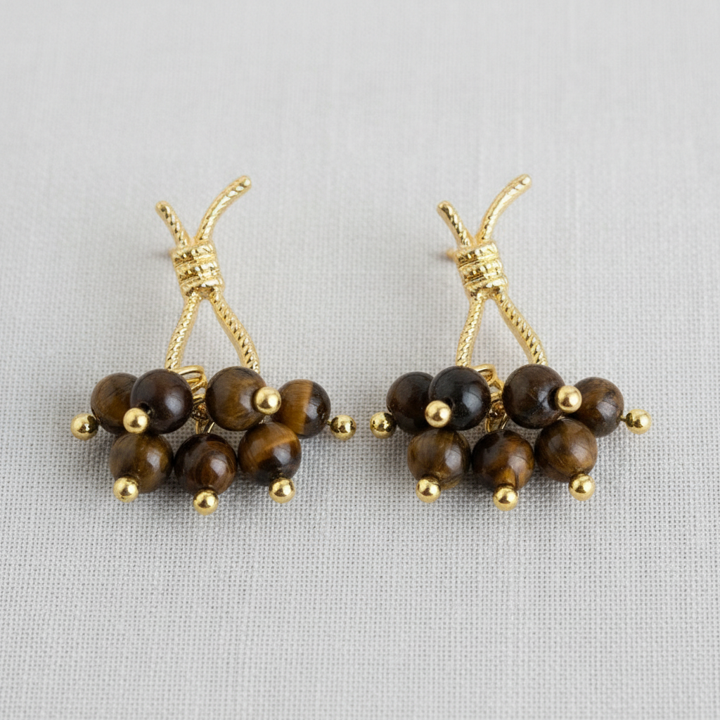 Tiger's Eye Rope Knot Tassel Earrings