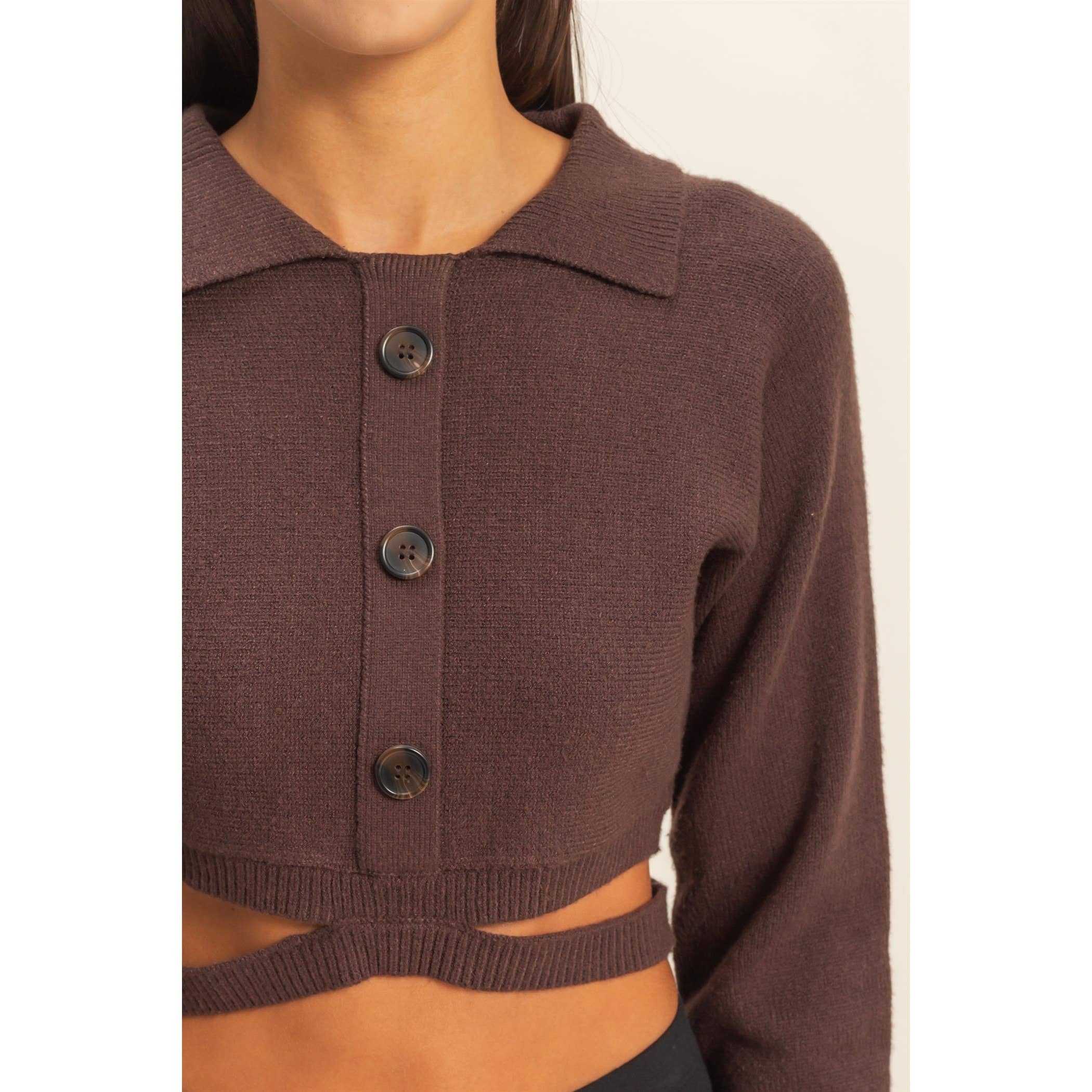 Button-Front Sweater Top