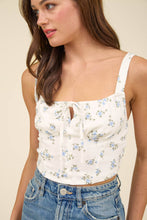 Load image into Gallery viewer, FLORAL SLEEVELESS FRONT DRAWSTRING CORSET CROP TOP