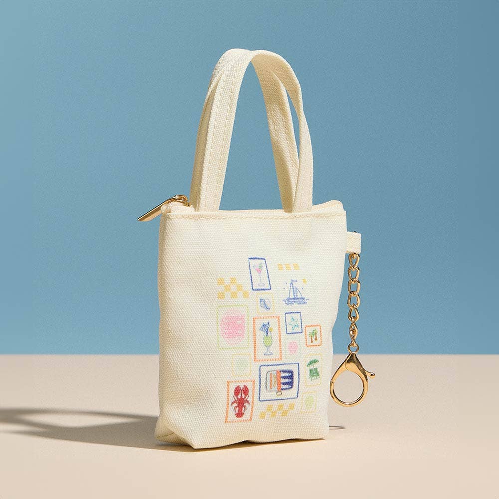 Coastal Icon Print Keychain Mini Tote Bag