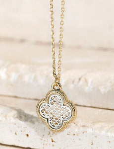 Brass Two Tone Clover Necklace