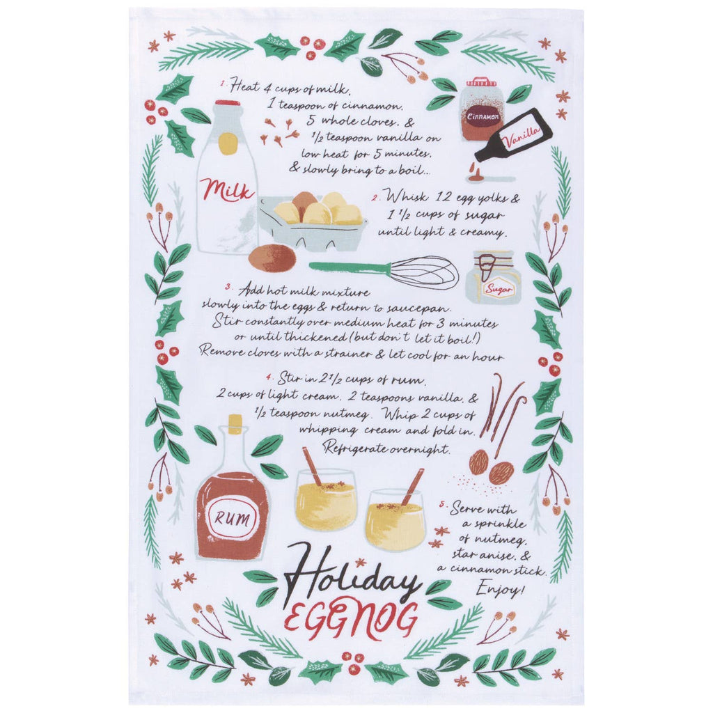 Holiday Eggnog Recipe Christmas Dishtowel Set of 2