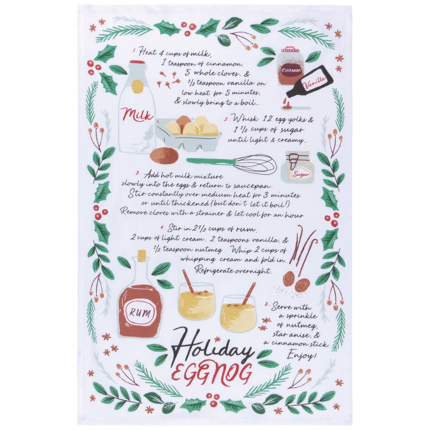 Holiday Eggnog Recipe Christmas Dishtowel Set of 2