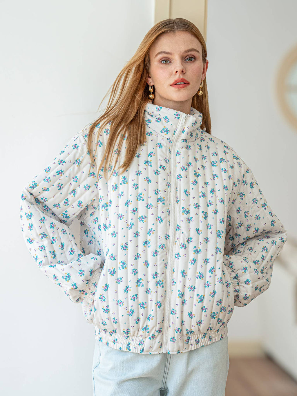 Dainty Floral Quilted Puffer Jacket