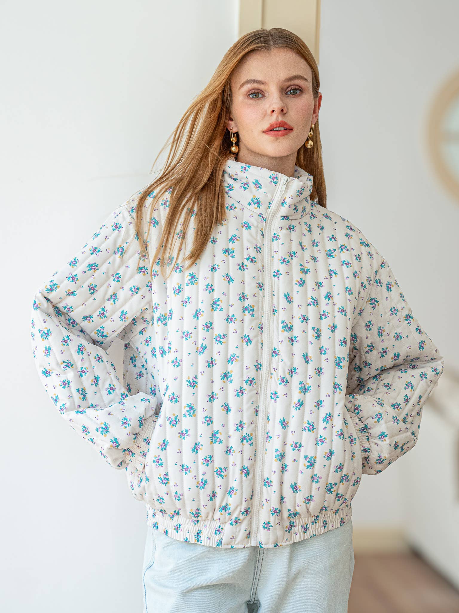 Dainty Floral Quilted Puffer Jacket