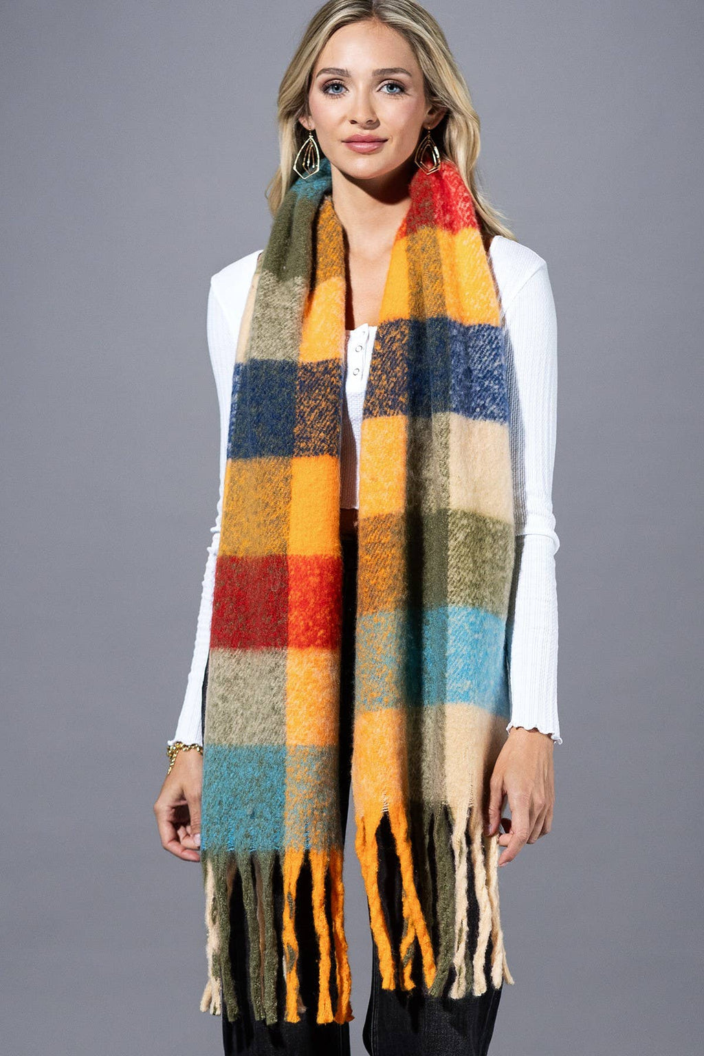Multi Colored Brushed Plaid Oblong Scarf