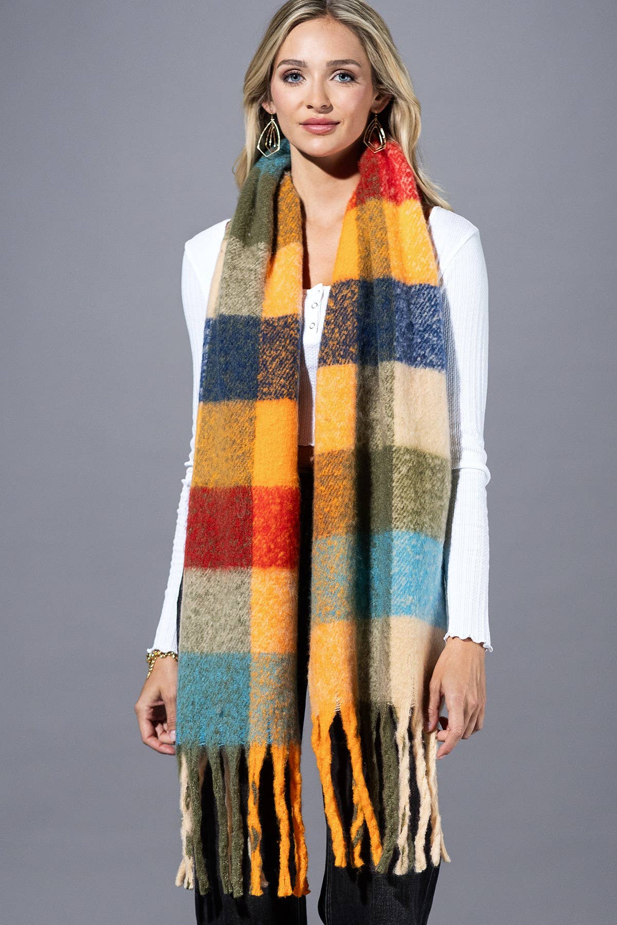 Multi Colored Brushed Plaid Oblong Scarf