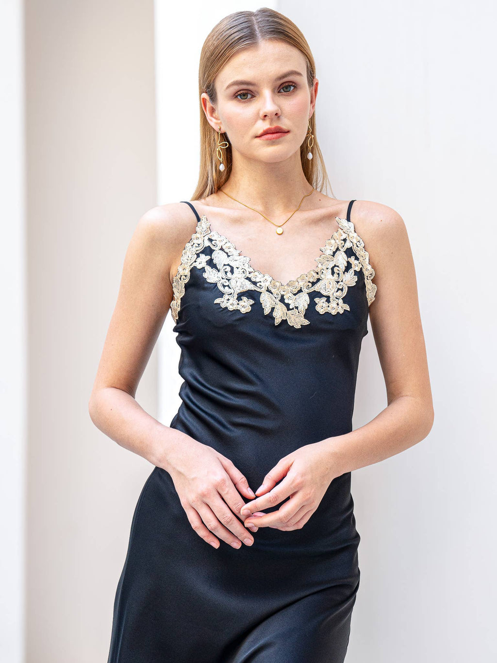 Silk Slip Dress with Lace Detail