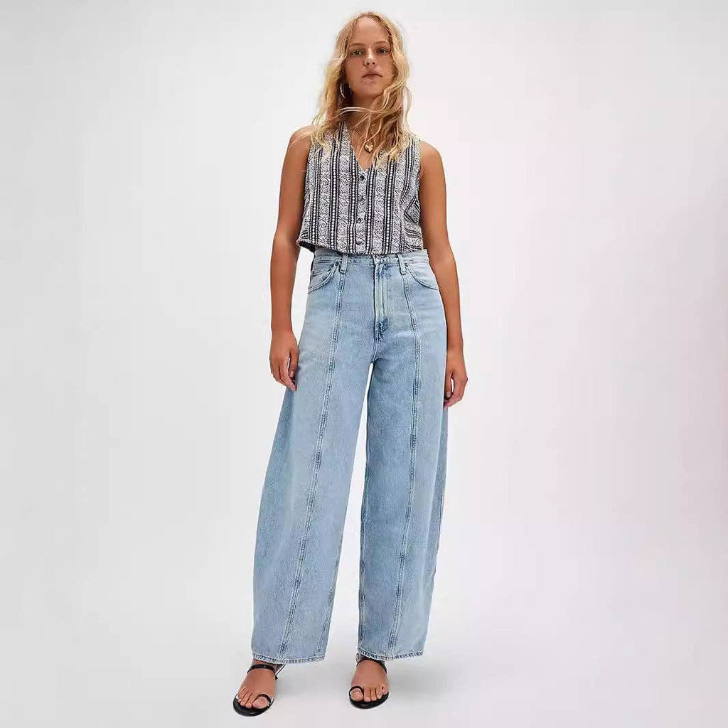 High Waist Denim Pant Washed Loose Jeans