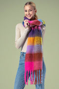 Yarn-dyed Checkered Fuchsia Fringe Scarf
