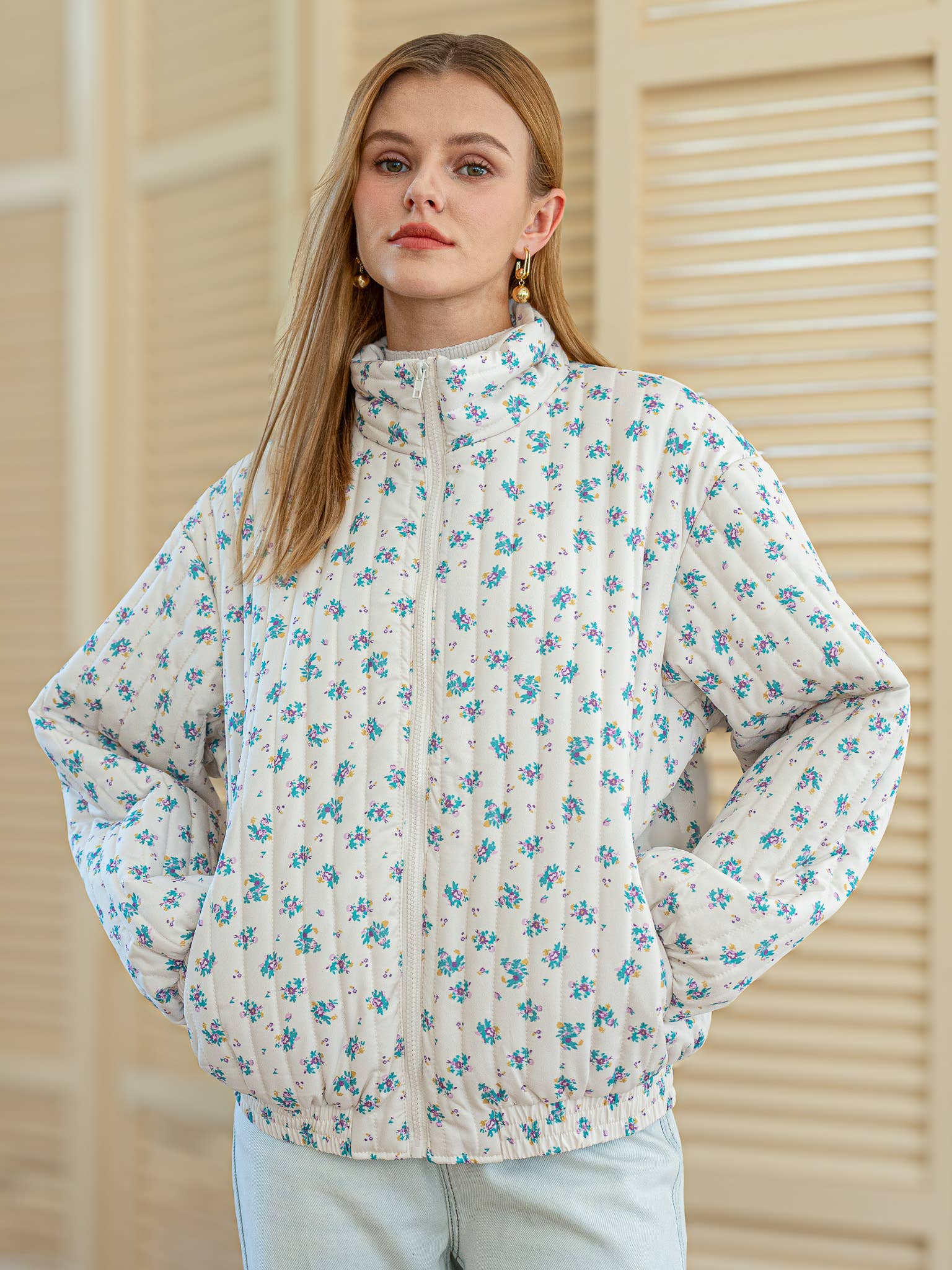 Dainty Floral Quilted Puffer Jacket