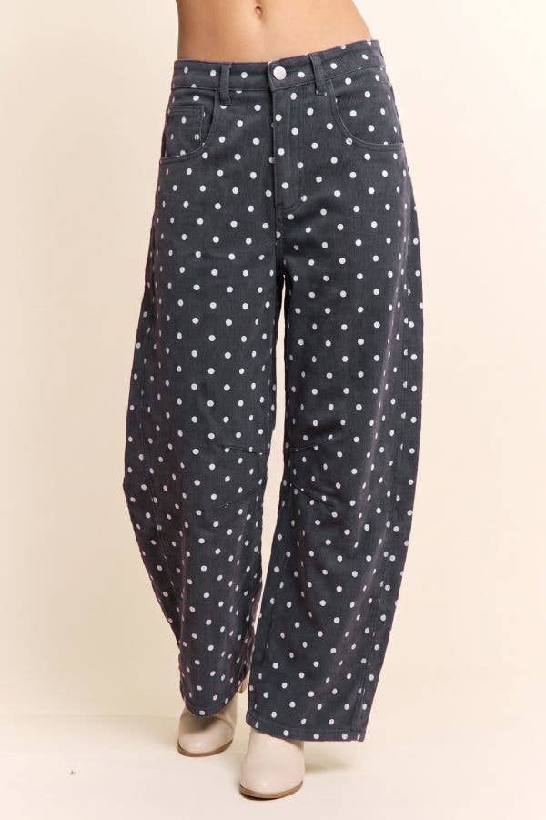 High-Waist Polka Dot Barrel Pants