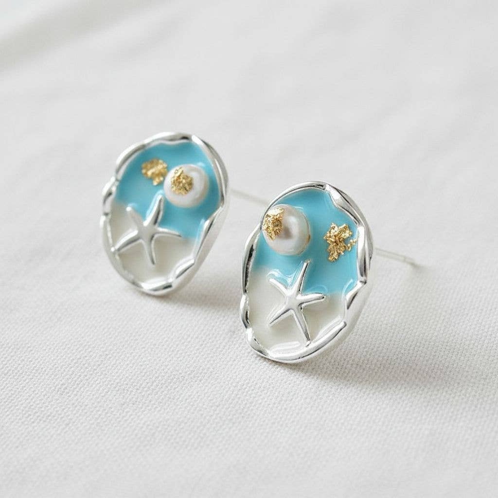 Charming Starfish Pearl Drop Earrings