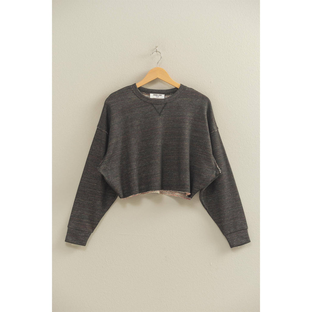 Grey Drop-Shoulder Cropped Top