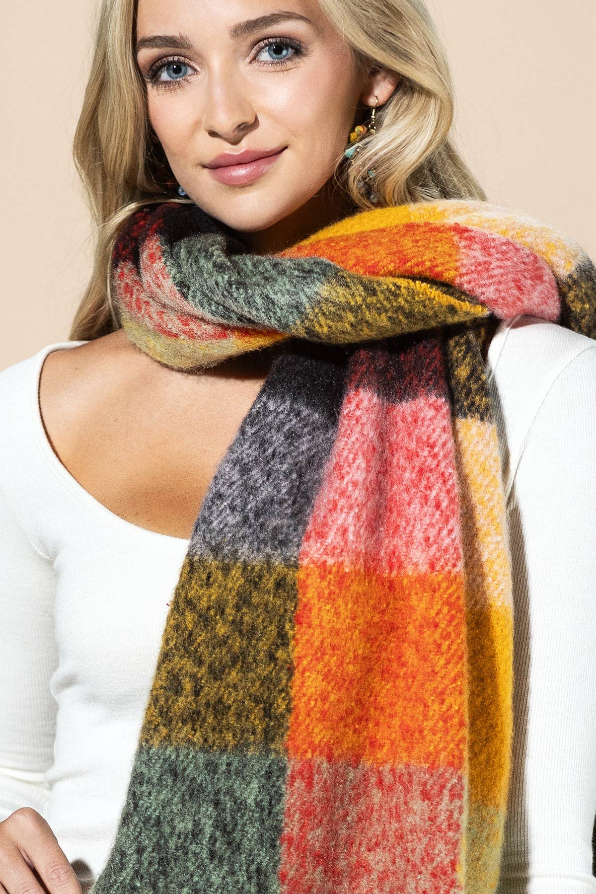 Multi Colored Brushed Plaid Oblong Scarf