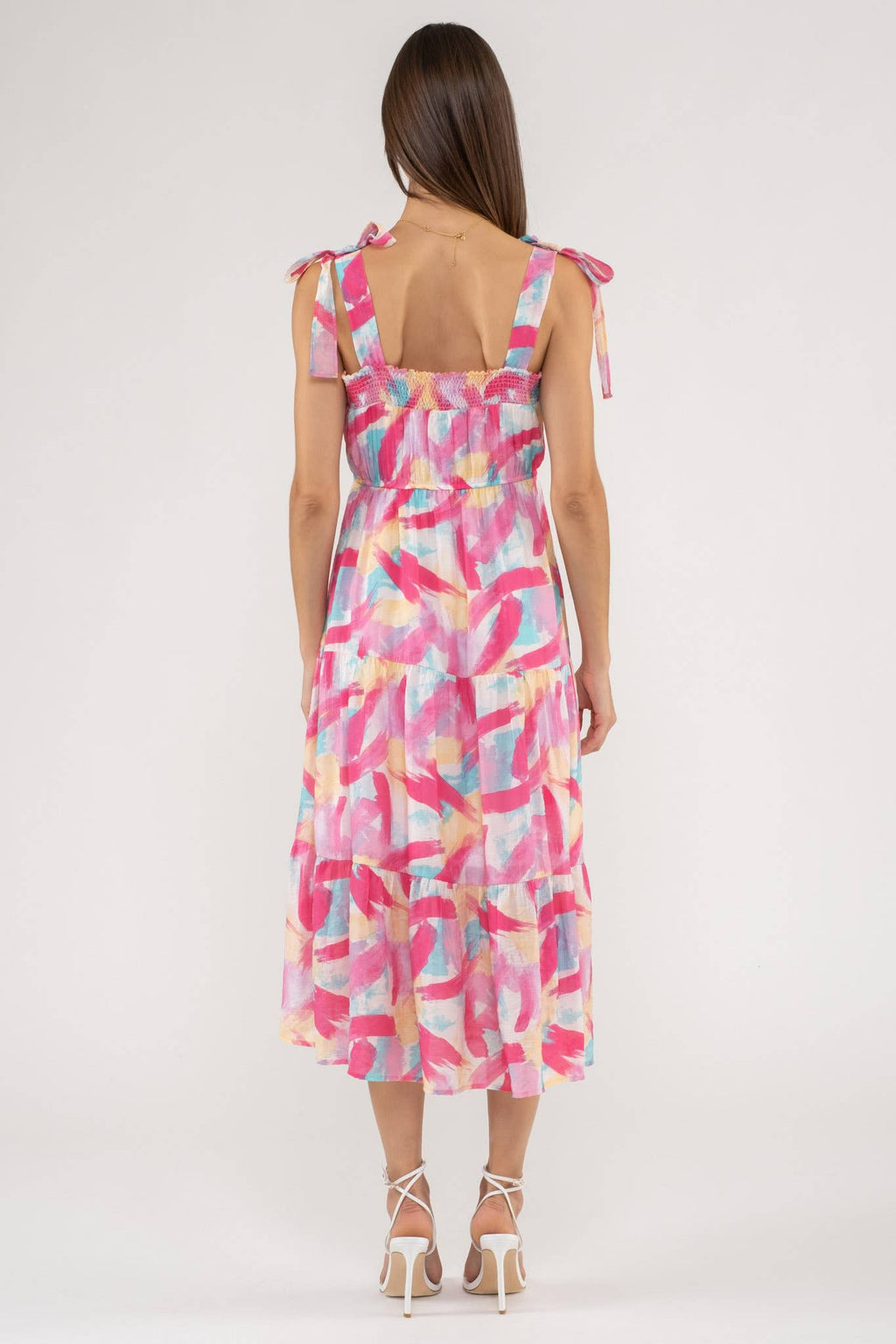 Brush Stroke Print Tiered Midi Dress