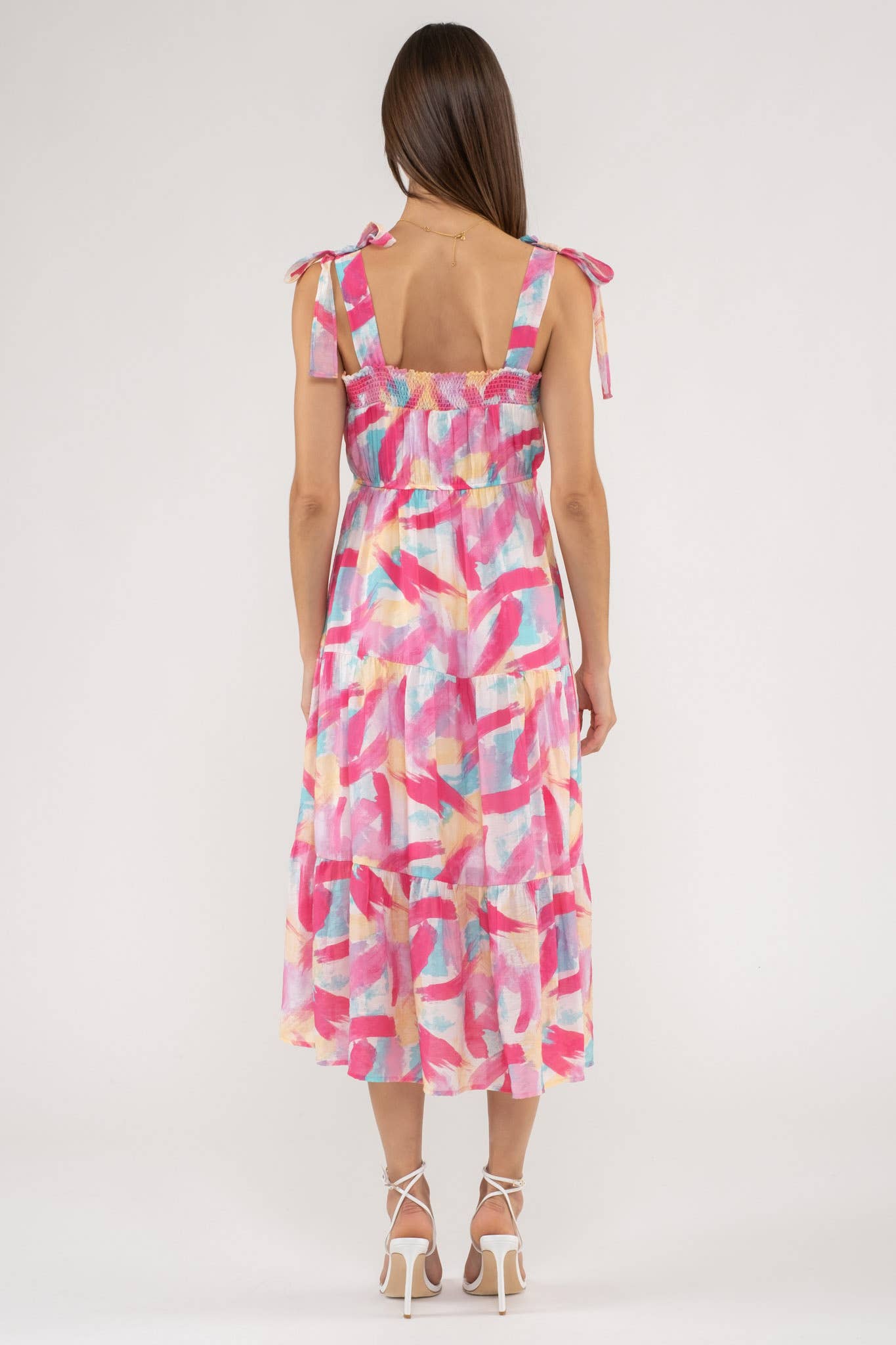 Brush Stroke Print Tiered Midi Dress