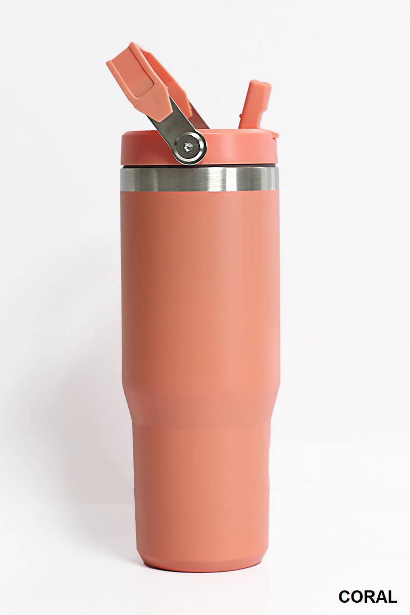 30OZ STAINLESS STEEL FLIP STRAW TUMBLER