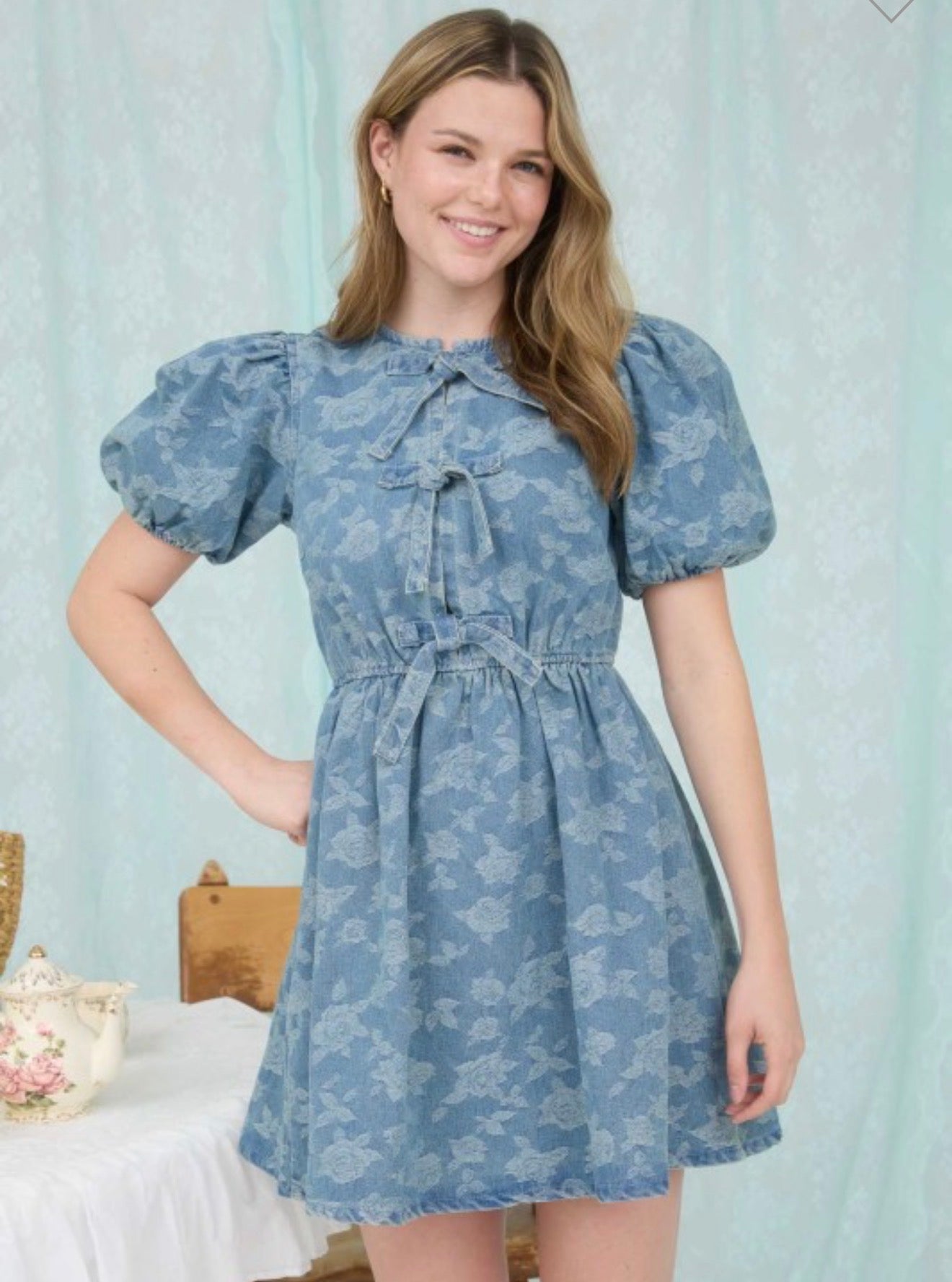 Rose Pattern Denim Dress