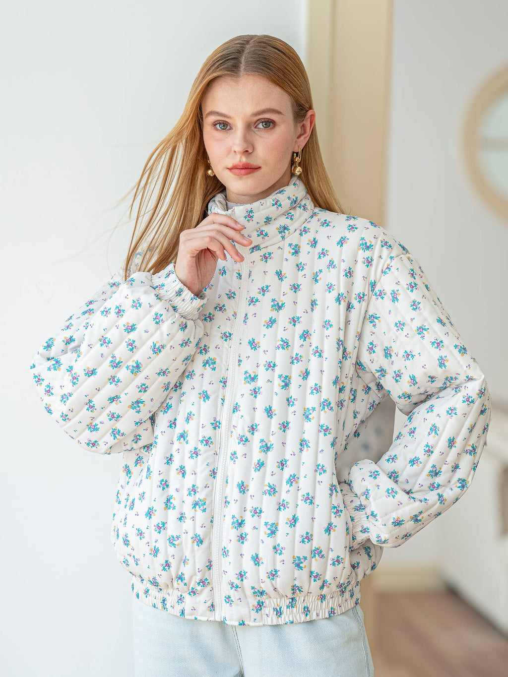 Dainty Floral Quilted Puffer Jacket