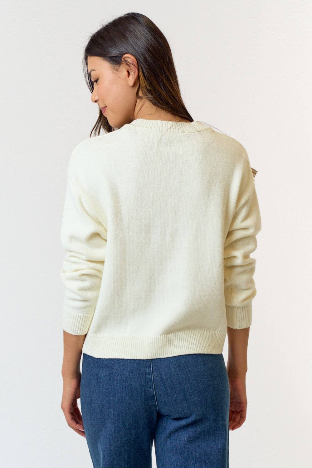 STRIPE BOW DETAIL V-NECK SWEATER TOP