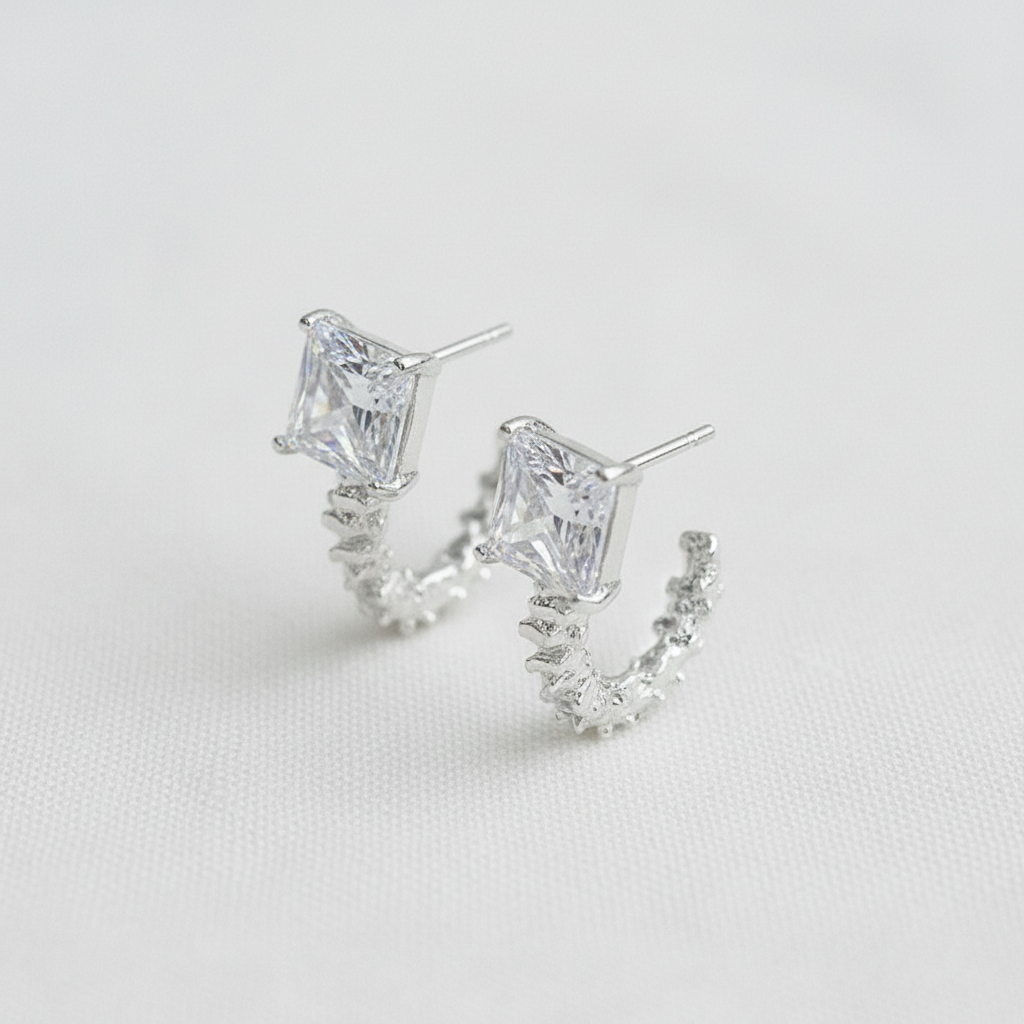 Pave Zircon Textured C-Hoop Earrings