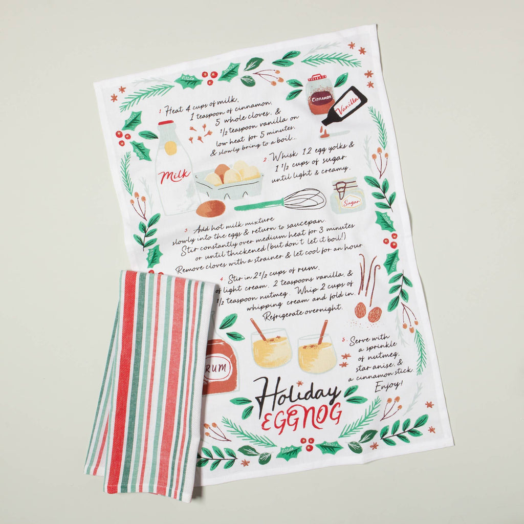 Holiday Eggnog Recipe Christmas Dishtowel Set of 2