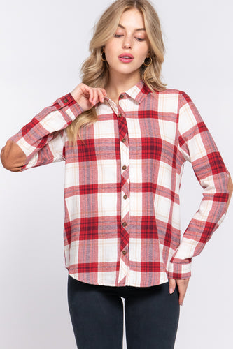 Plaid Patched Sleeve Top