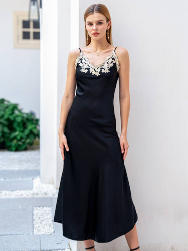 Silk Slip Dress with Lace Detail