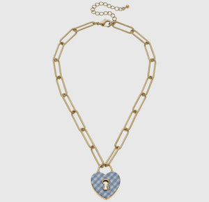 Gingham Heart Padlock Necklace