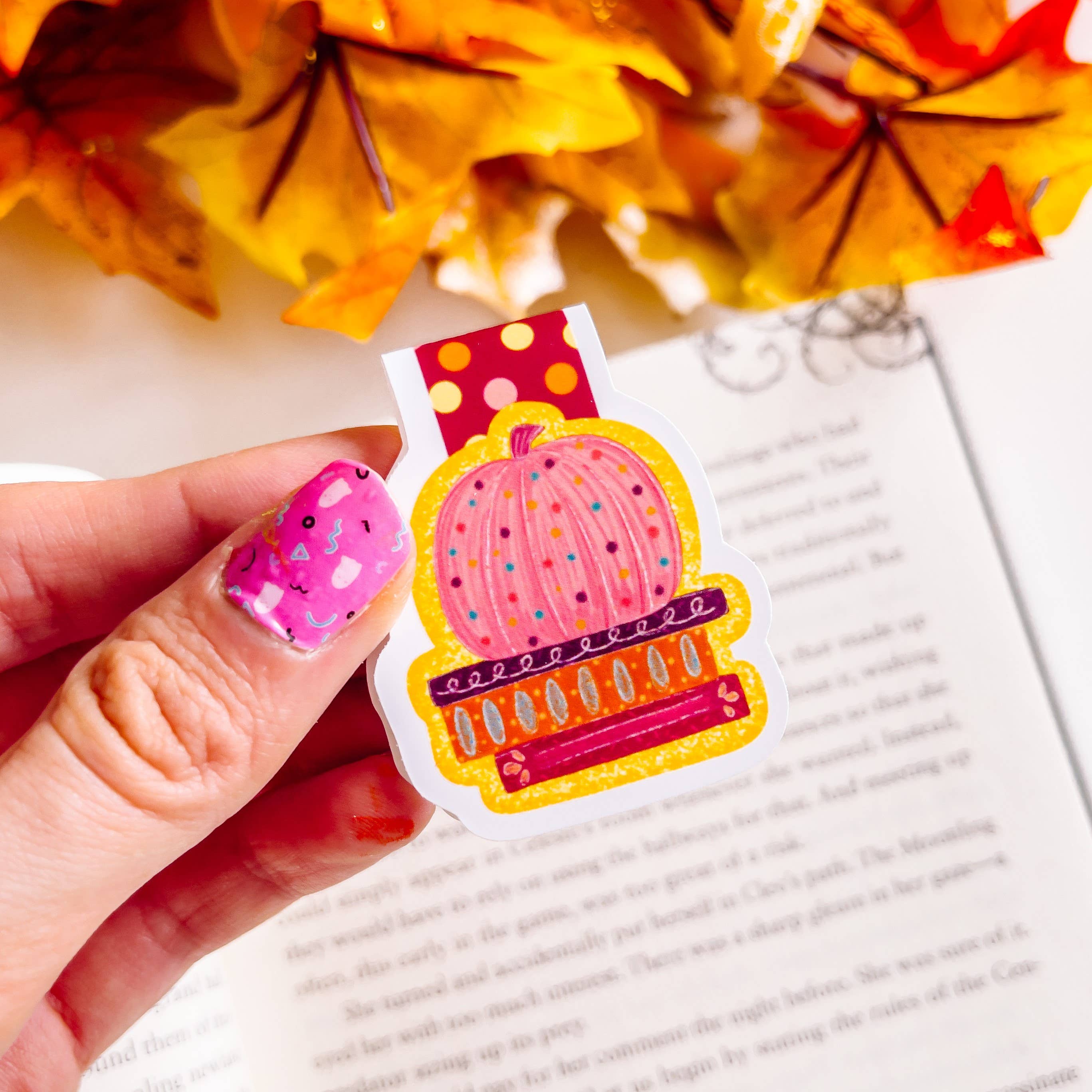 Fall Pumpkin Book Stack Magnetic Bookmark