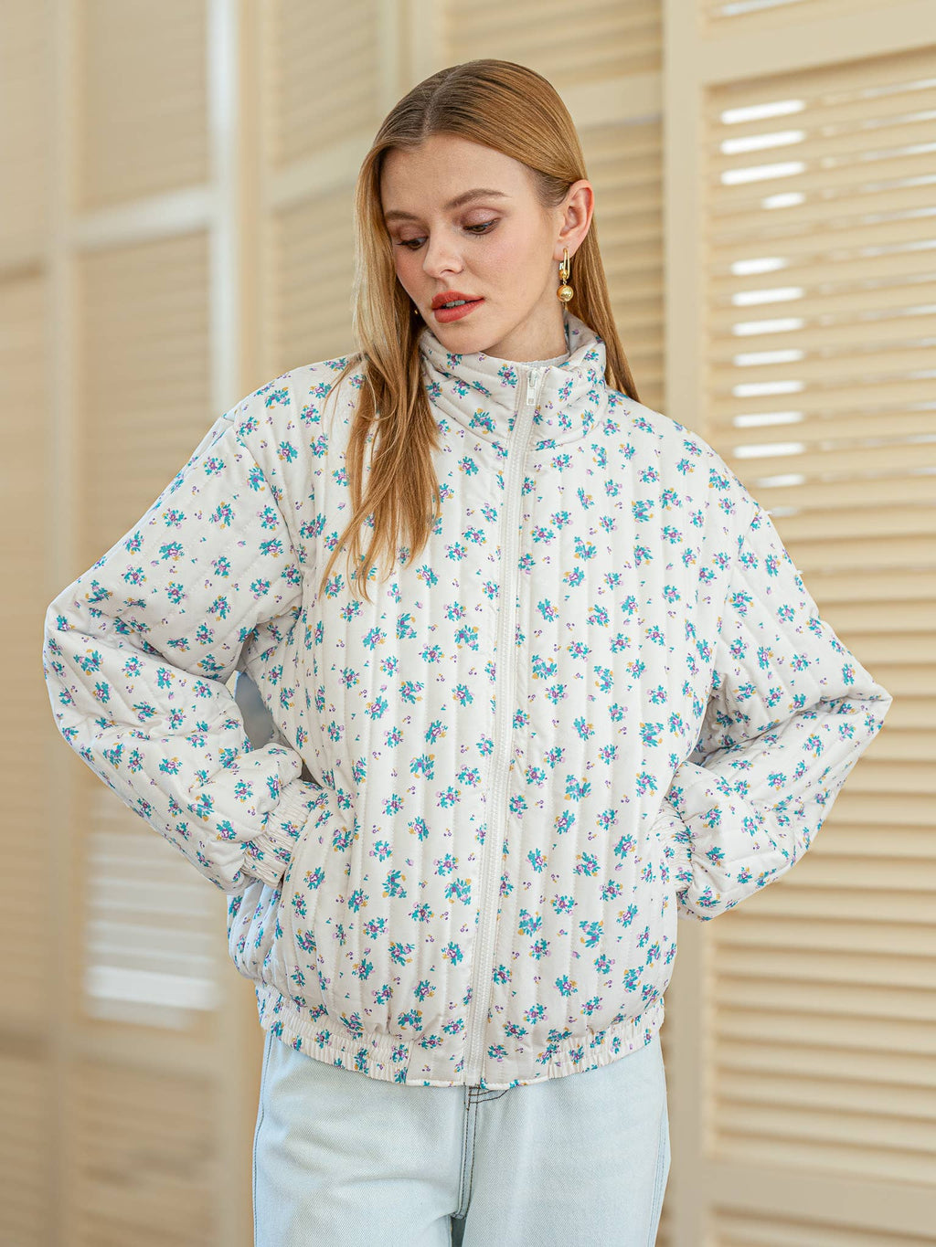 Dainty Floral Quilted Puffer Jacket