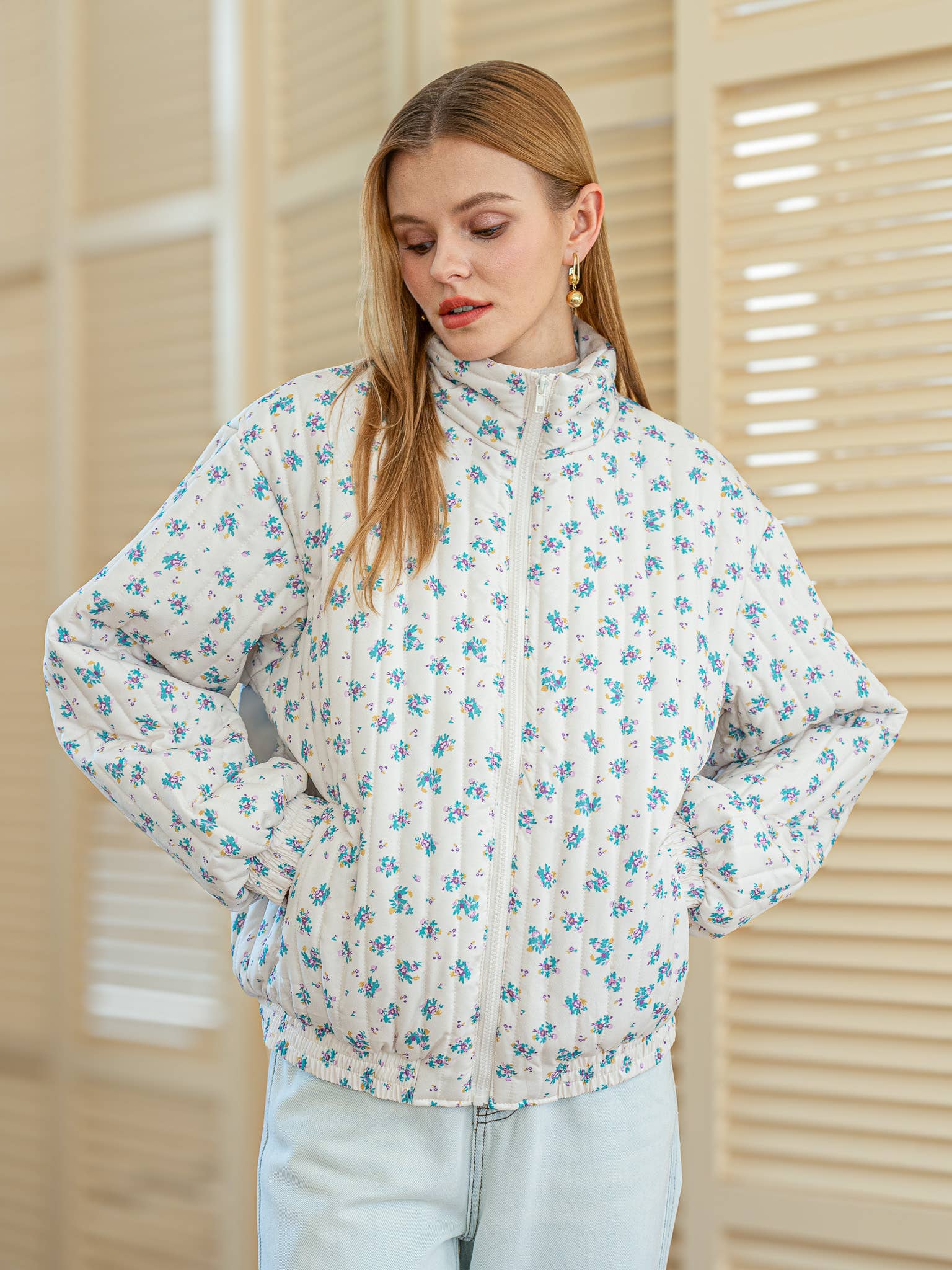 Dainty Floral Quilted Puffer Jacket