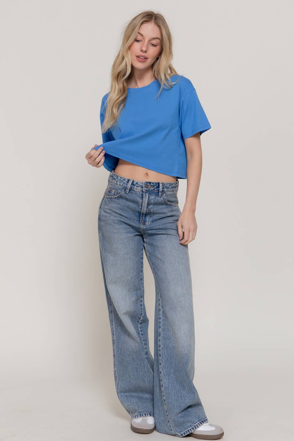 Short Sleeve Crew Neck Oversize Crop Cotton Knit Tee